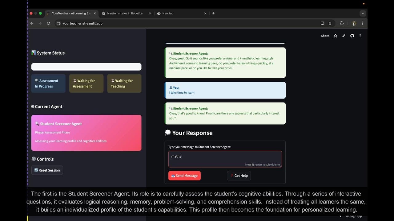 YourTeacher — agentic AI tutor walkthrough